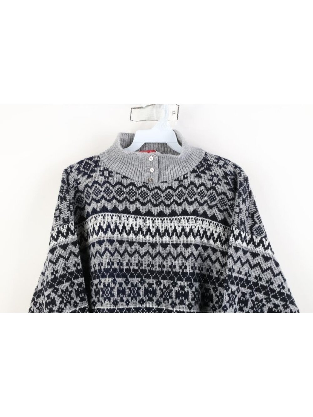 Vintage 90s Streetwear Womens Large Fair Isle Knit Henley Sweater USA Acrylic - Picture 2 of 11